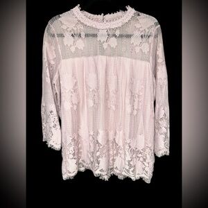 Soho Lace Womens Long Sleeve (3/4) Top - Pink/Lavender size L